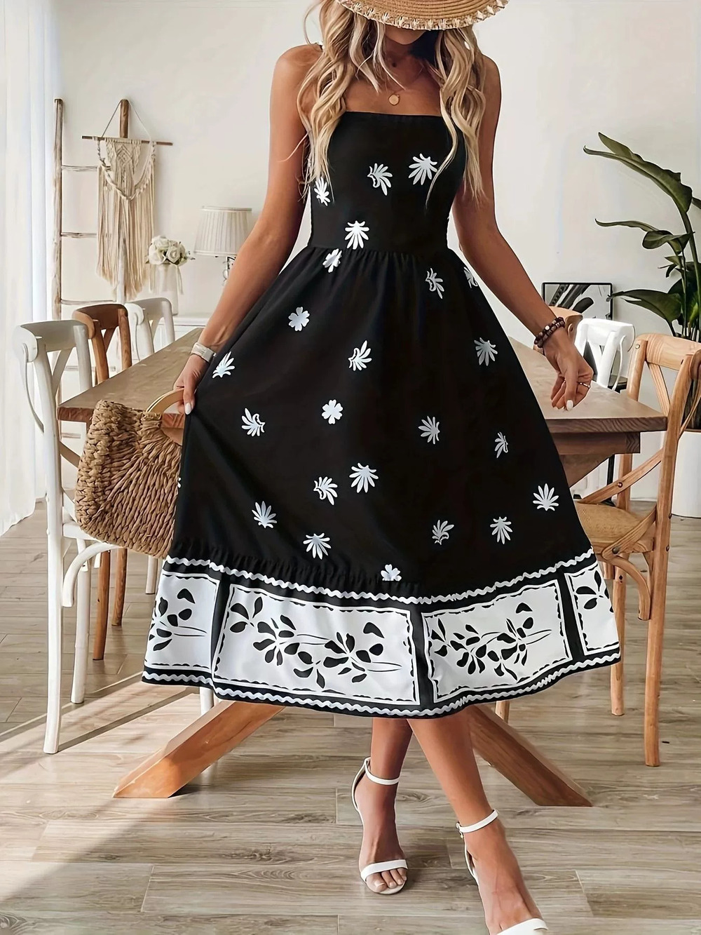 Forever 21 Summer Print Loose Fit Strappy Midi Dress